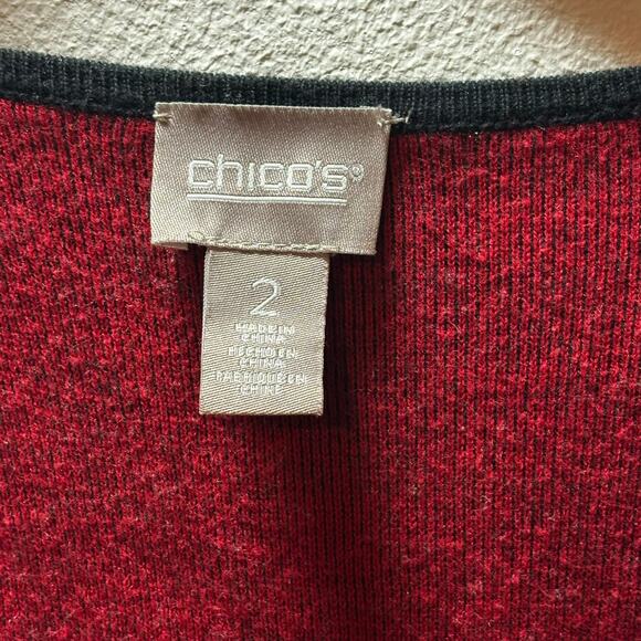 Chico’s Reversible Knit Vest Size 2 (L) Black Red Open Front Sleeveless Pockets - Picture 2 of 5